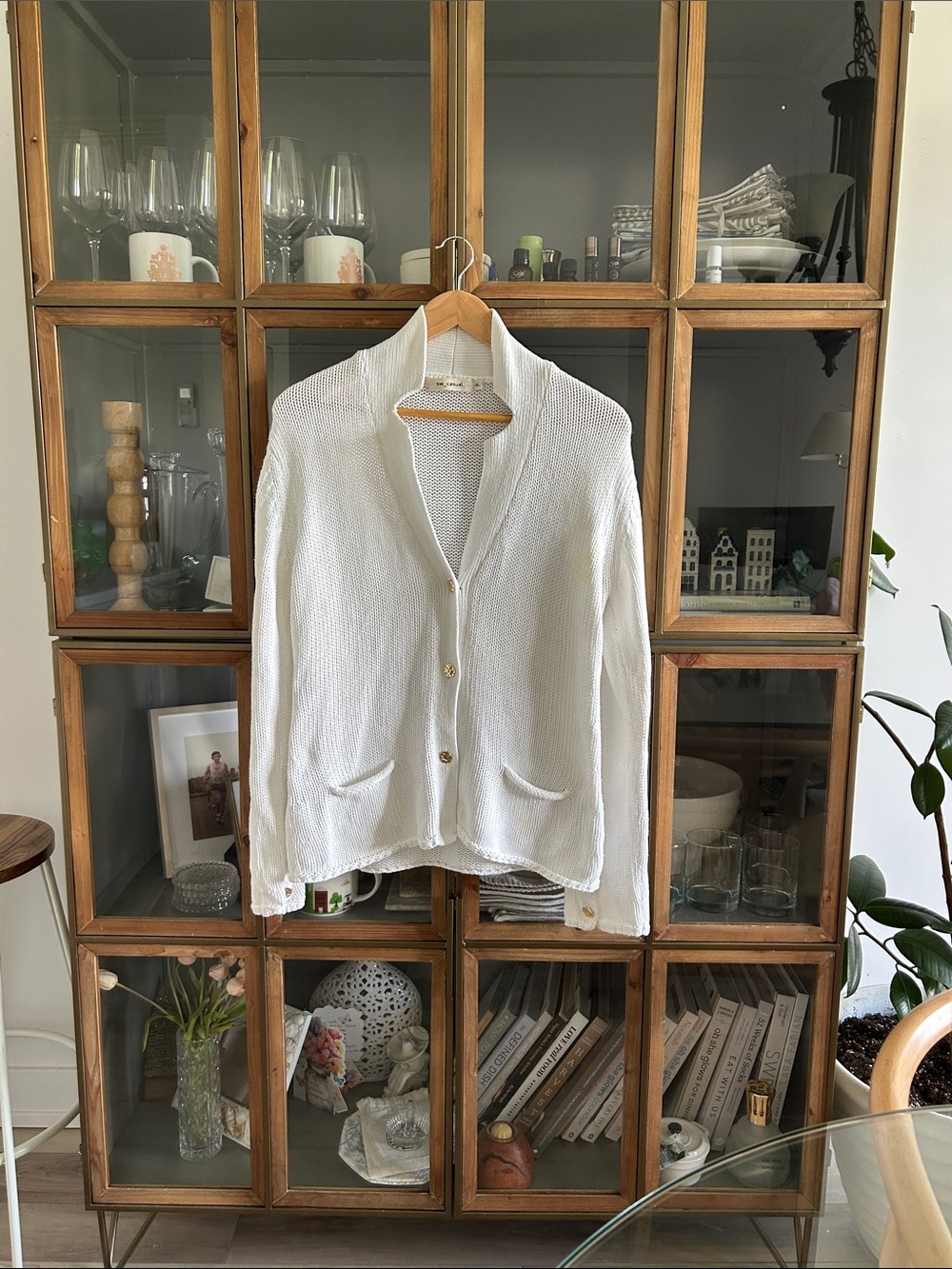 SW_Casual 100% Cotton White Button Cardigan